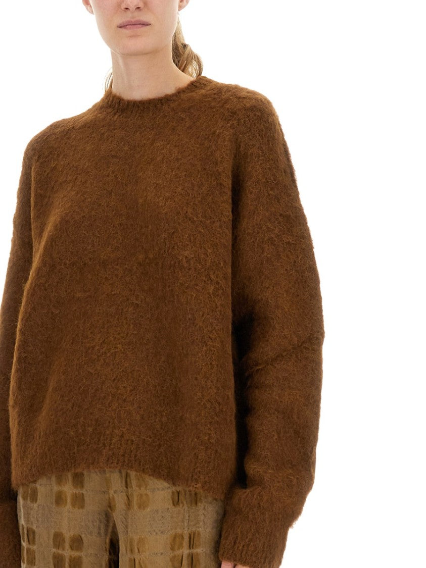 Uma Wang Fuzzy Texture Wool Blend Sweater With Crew Neckline