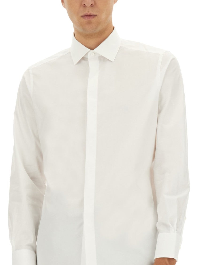Zegna Long-Sleeve White Shirt With Concealed Placket