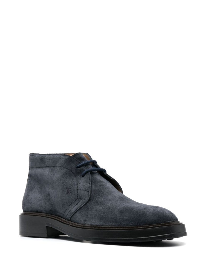 Tod's Almond Toe Front Lace-Up Flat Shoes In Midnight Blue Suede