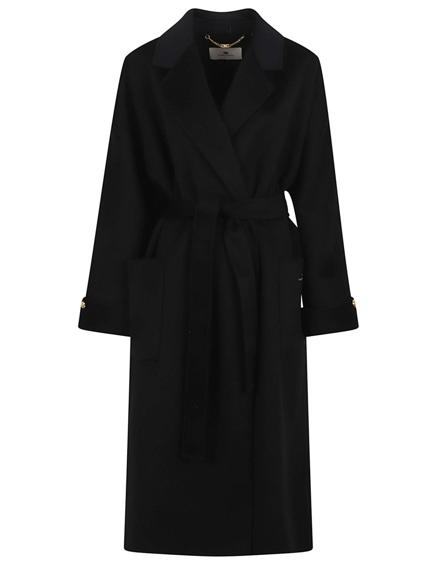 Elisabetta Franchi Knee-Length Wrap Wool Coat