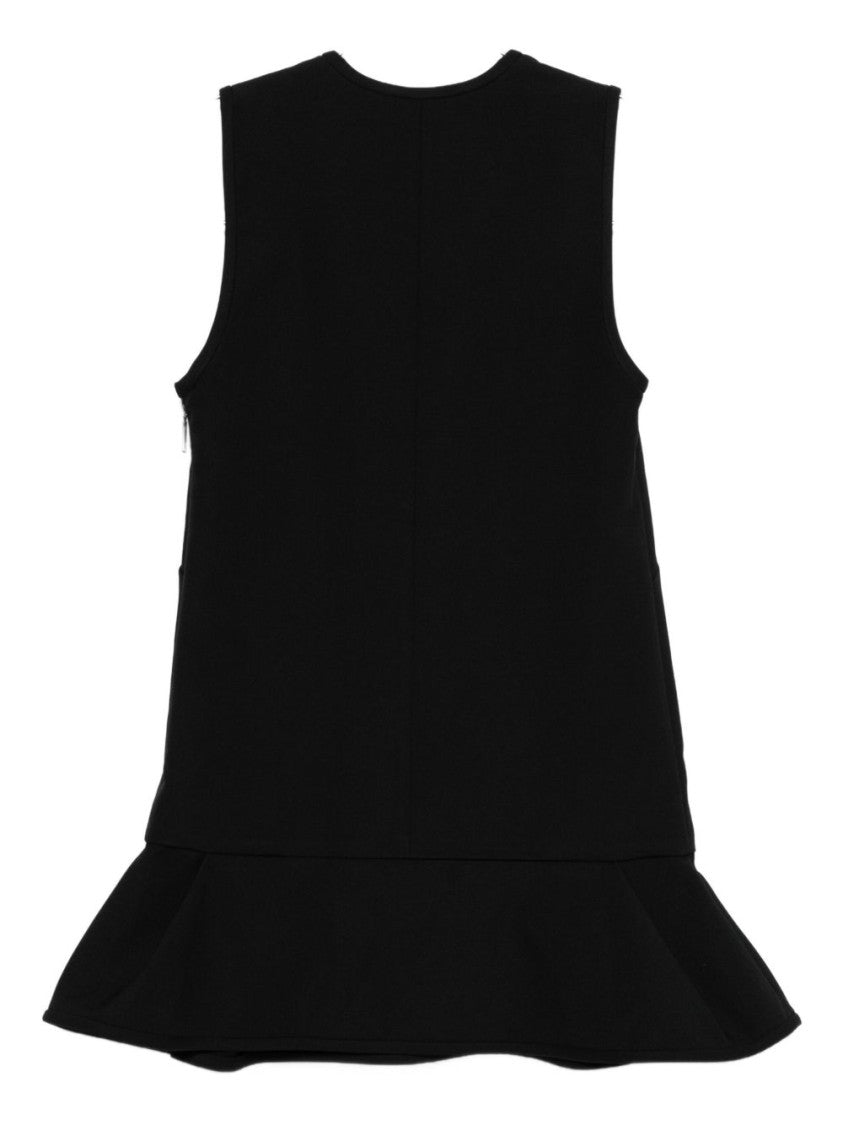 Msgm Sleeveless Black Ruffled Hem Dress With V-Neckline
