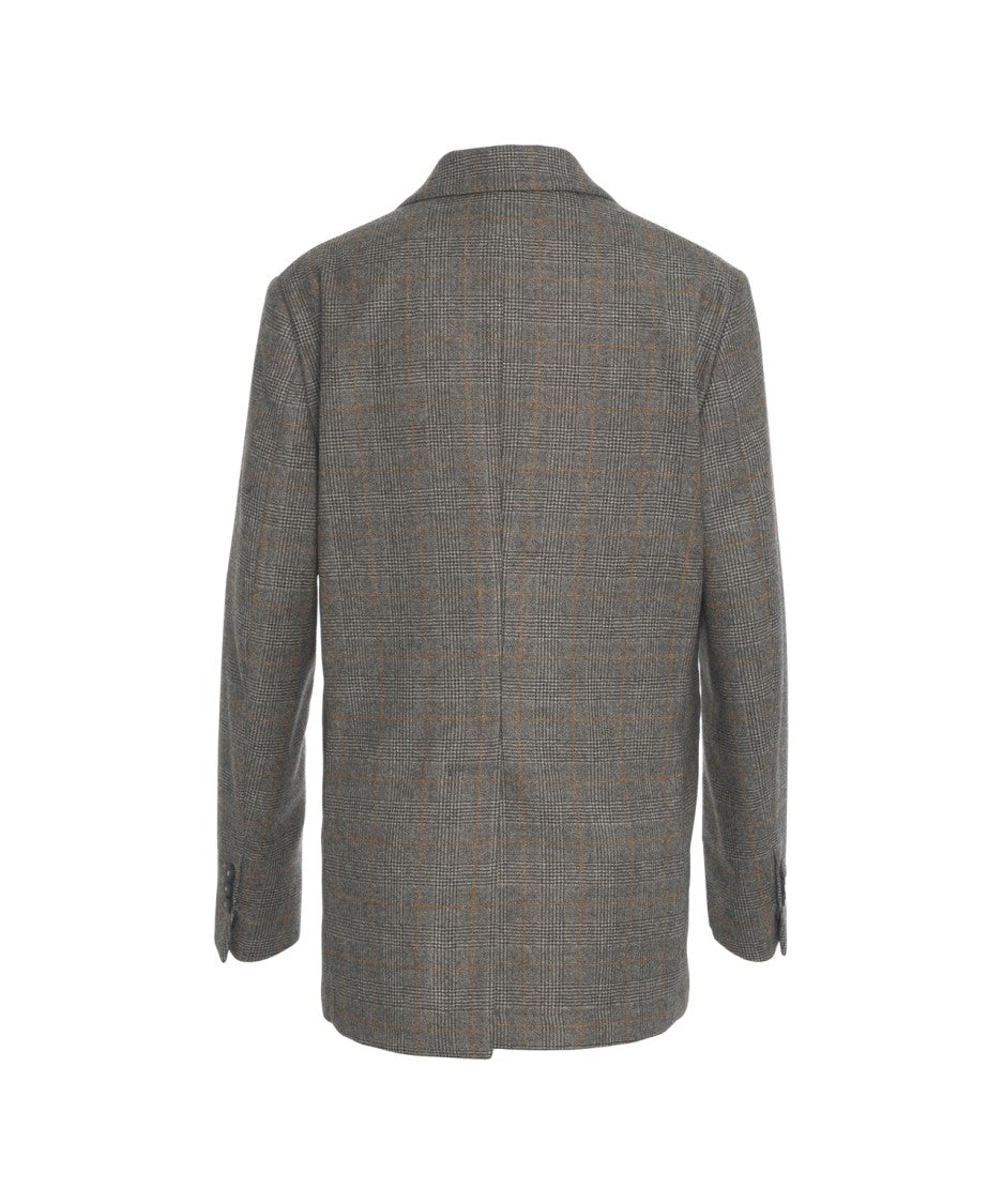Breras Gray Glencheck Blazer With Structured Silhouette And Notch Lapels