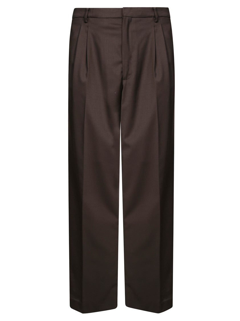 Amaranto Wide-Leg Wool Trousers With Pleated Front