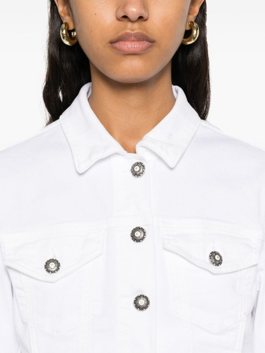 Dondup Cropped White Jacket With Classic Front Button Fastening
