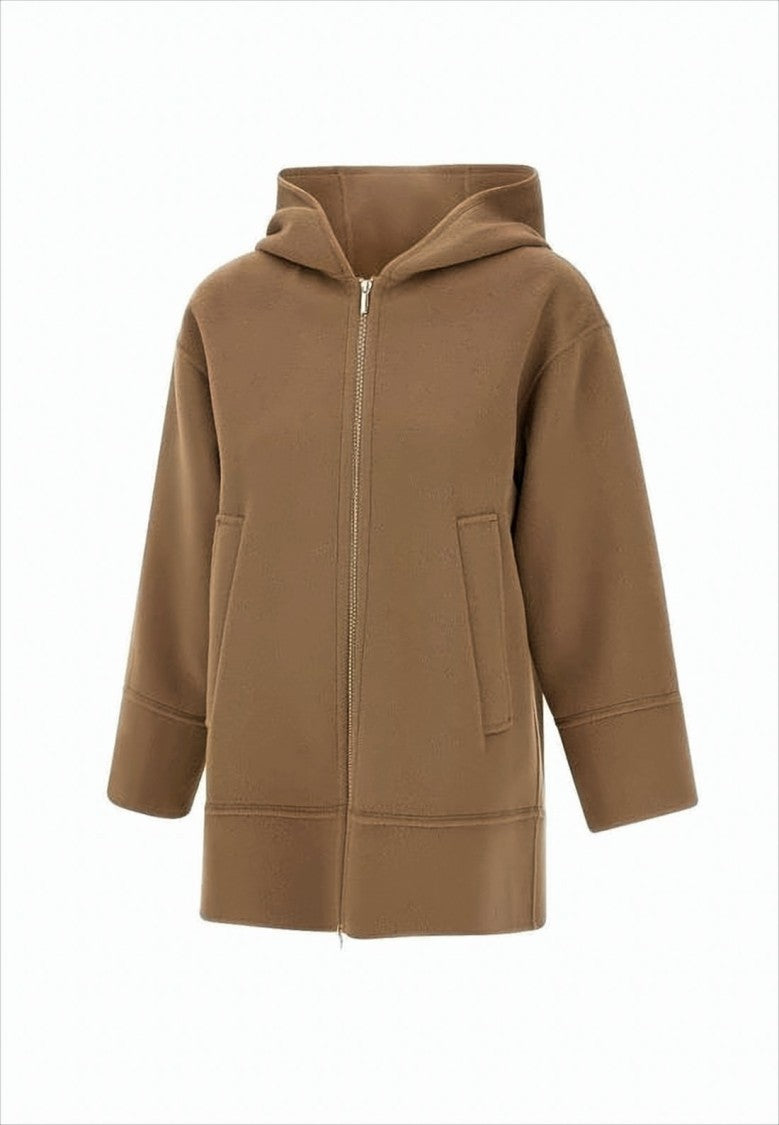 Max Mara Boxy Wool Jacket With Front Zipper And Hood