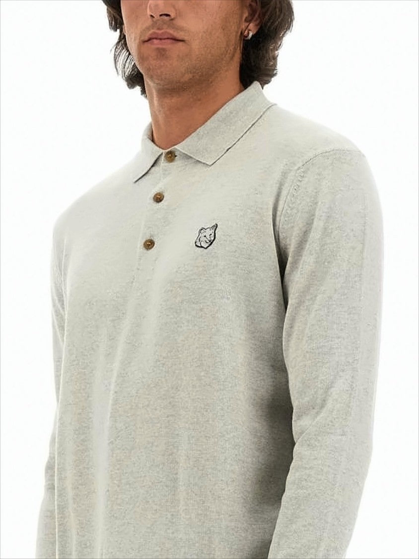 Maison Kitsuné Long-Sleeve Knit Polo Shirt With Classic Collar And Embroidered Logo