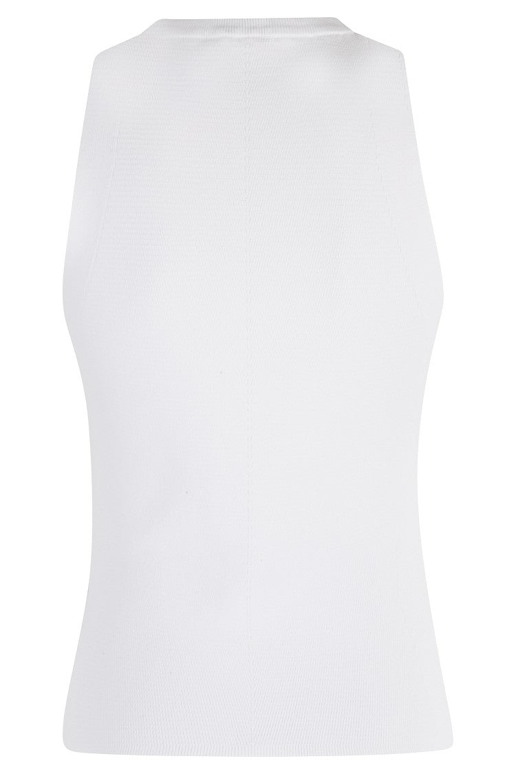 Diesel Sleeveless Round Neck Top With Ribbed Knit And Metallic Logo