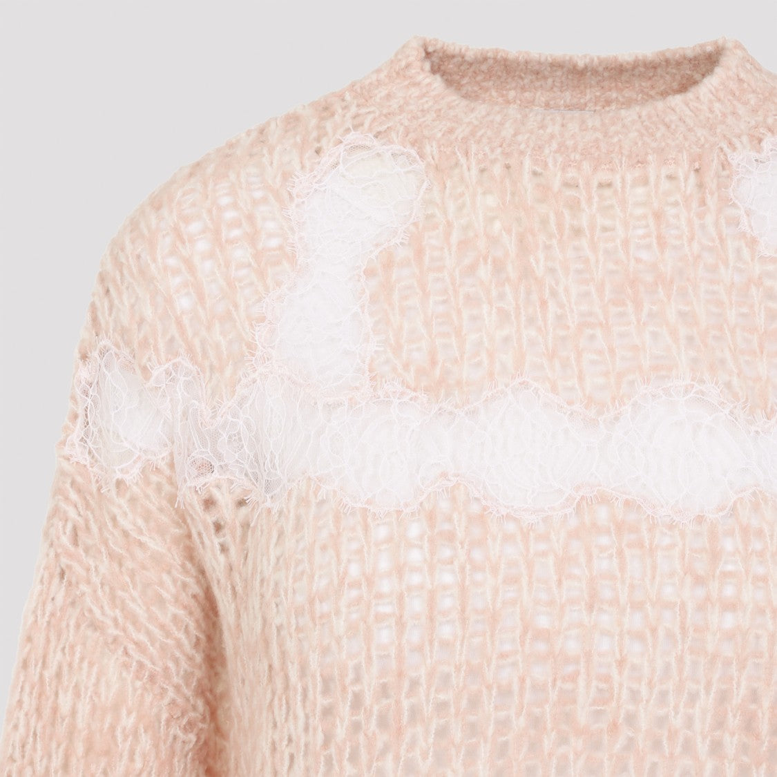 Giambattista Valli Delicate Pink Virgin Wool Pullover With White Lace Details