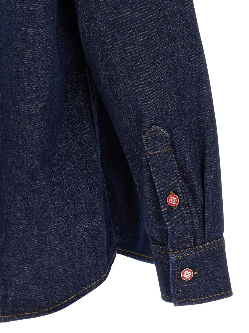 Casablanca Cotton Denim Shirt With Contrast Stitching And Logo Embroidery
