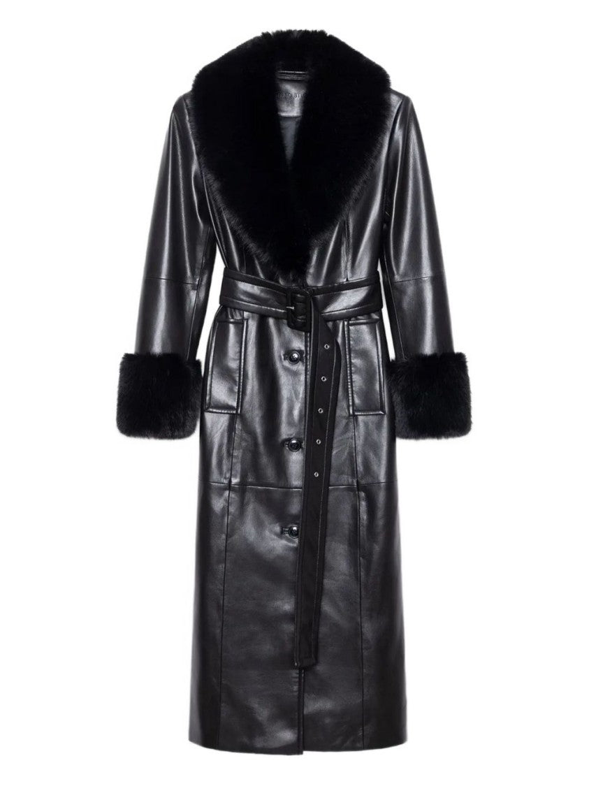 Stand Studio Long Coat In Black And Natural