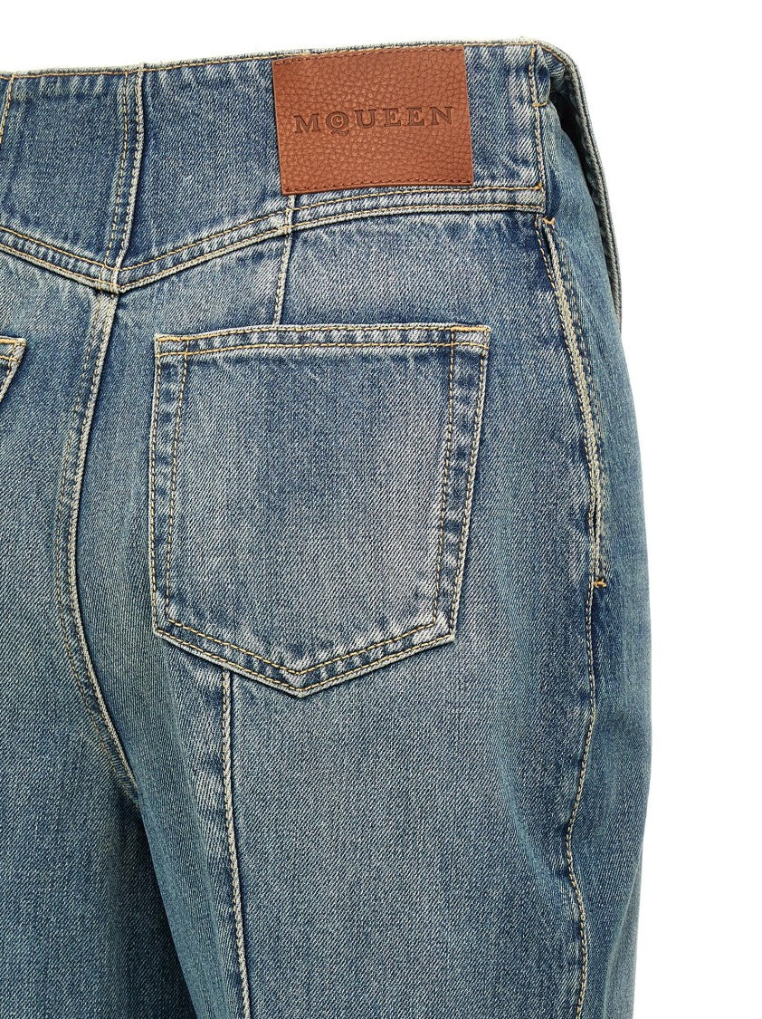 Mcqueen High-Waisted Bootcut Denim Pants With Turn-Up Design
