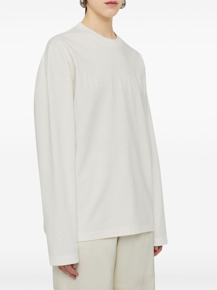Jil Sander White Cotton Jersey Sweashirt With Embossed Logo