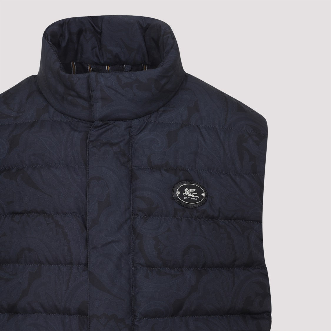 Etro Quilted Blue Waistcoat With High Collar
