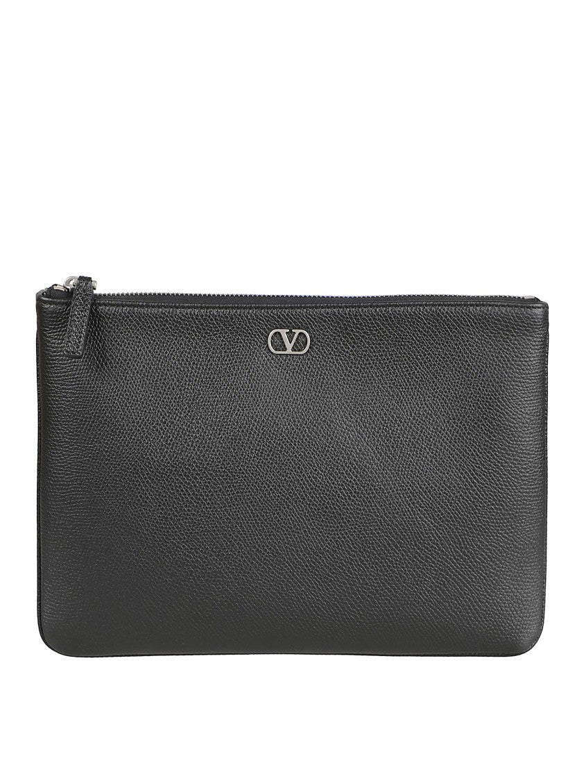 Valentino Garavani Black Grained Leather Pouch With Vlogo Signature