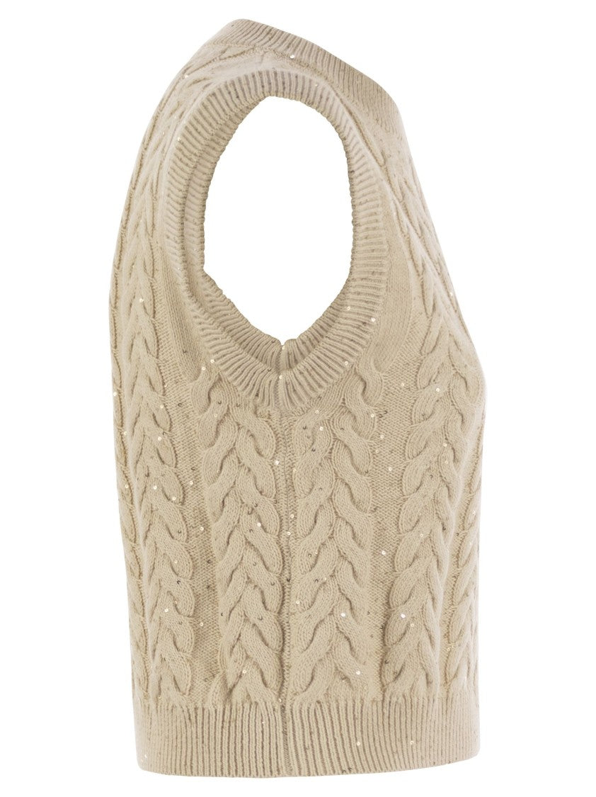 Brunello Cucinelli Dazzling Double Cable Knitted Cotton Waistcoat