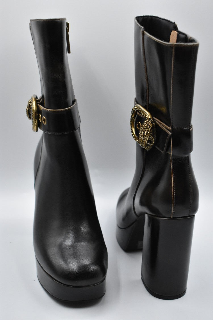 Kurt Geiger Brown Flat Shoes With Decorative Buckle And Platform Sole