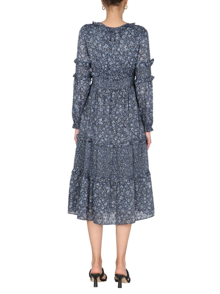 Michael Michael Kors V-Neck Floral Print Midi Dress