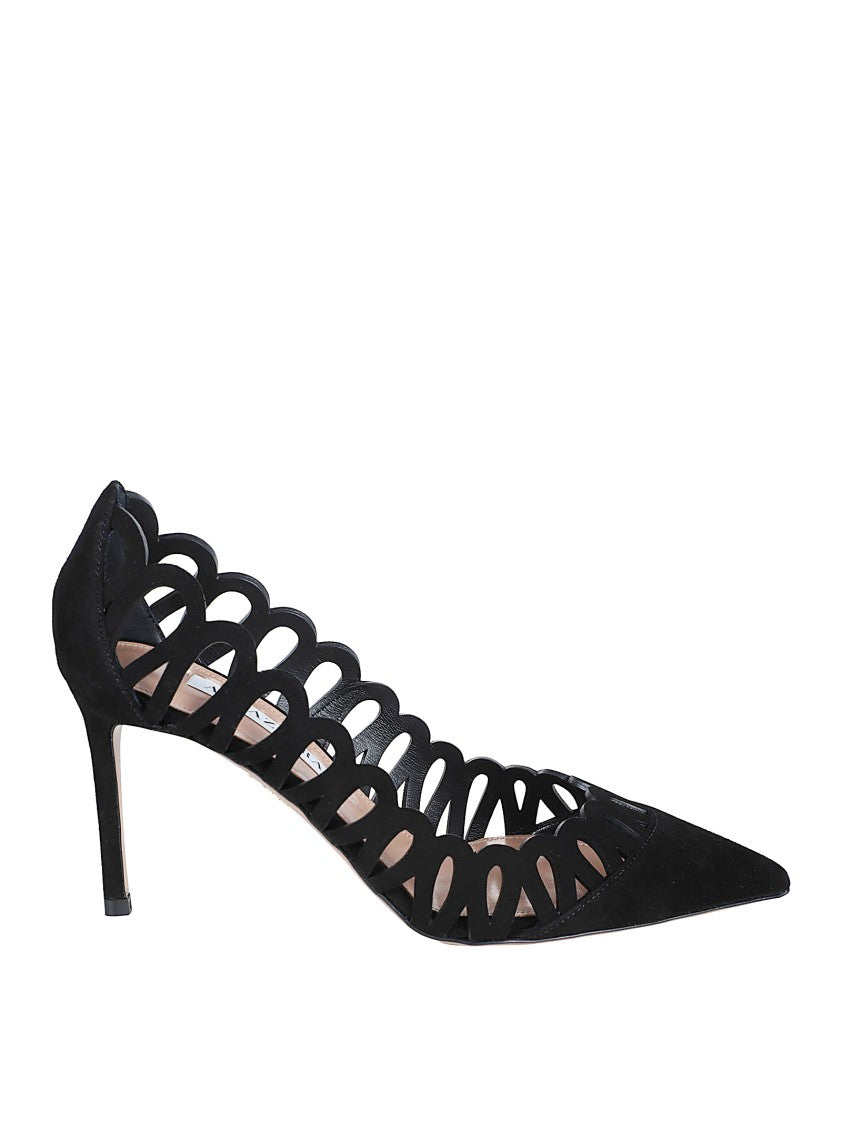 Aquazzura Pointed Toe Slip-On Pumps With Scalloped Cutouts