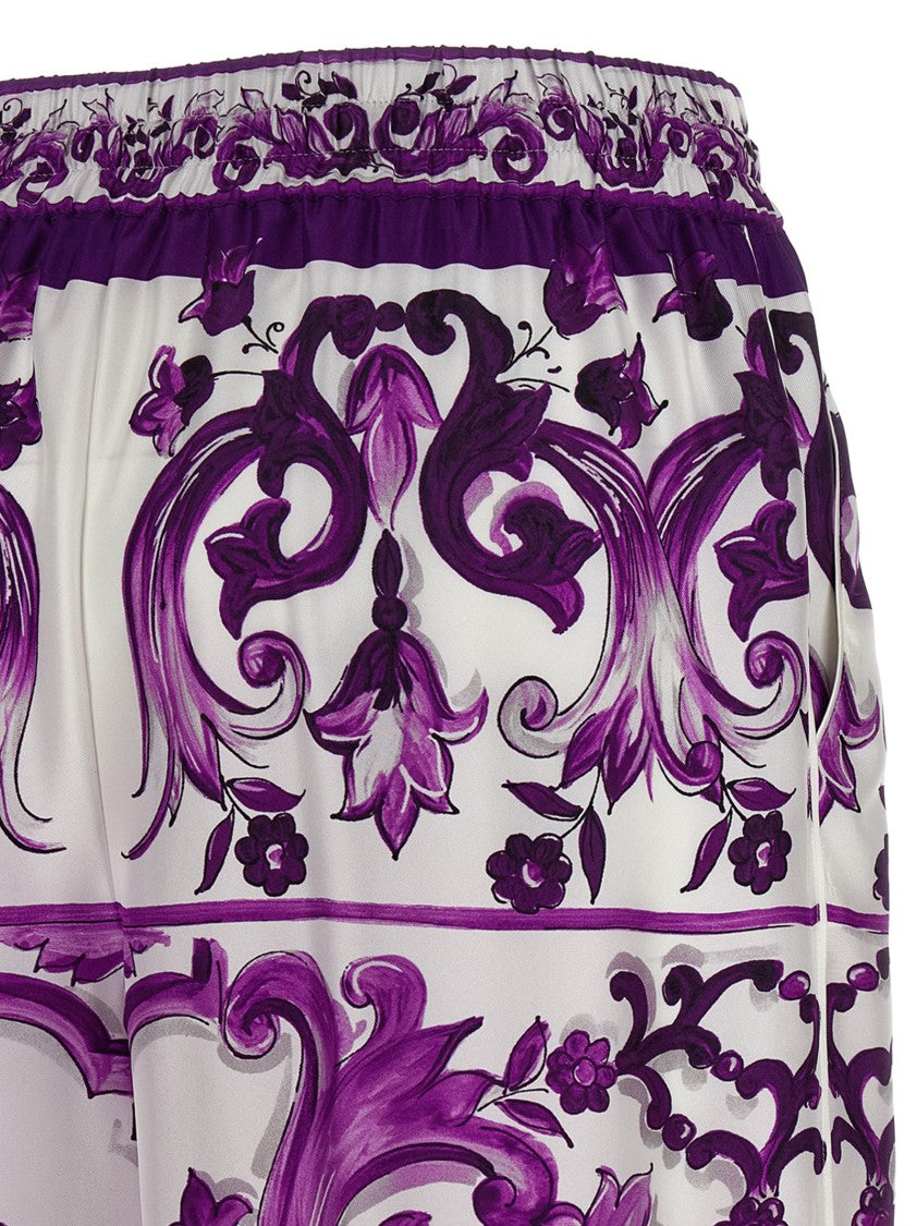 Dolce & Gabbana Majolica Print Silk Twill Pants