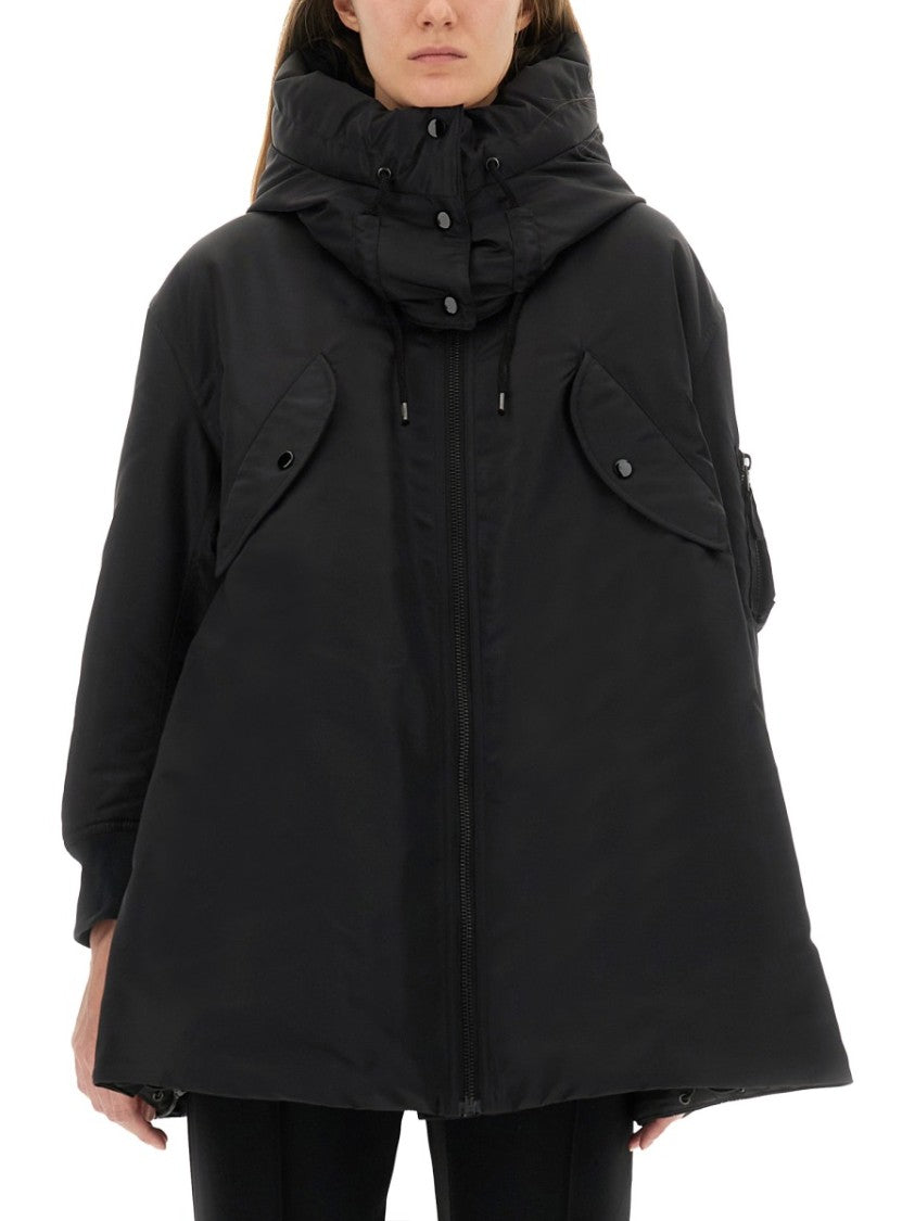 Aspesi Voluminous Black Bomber Jacket With High Collar