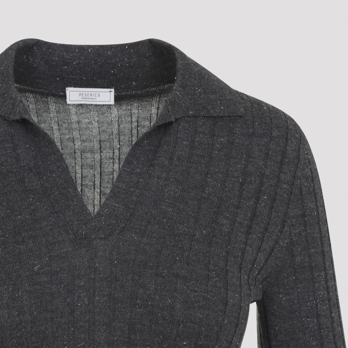 Peserico Fitted Long-Sleeve Knit Top With Ribbed Texture And Deep V-Neck