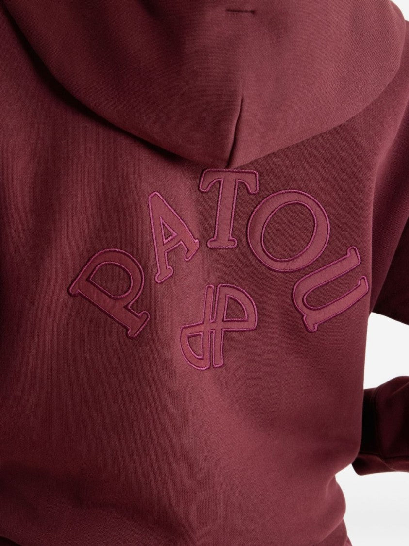 Patou Cropped Bordeaux Sweatshirt With Zip-Up Front