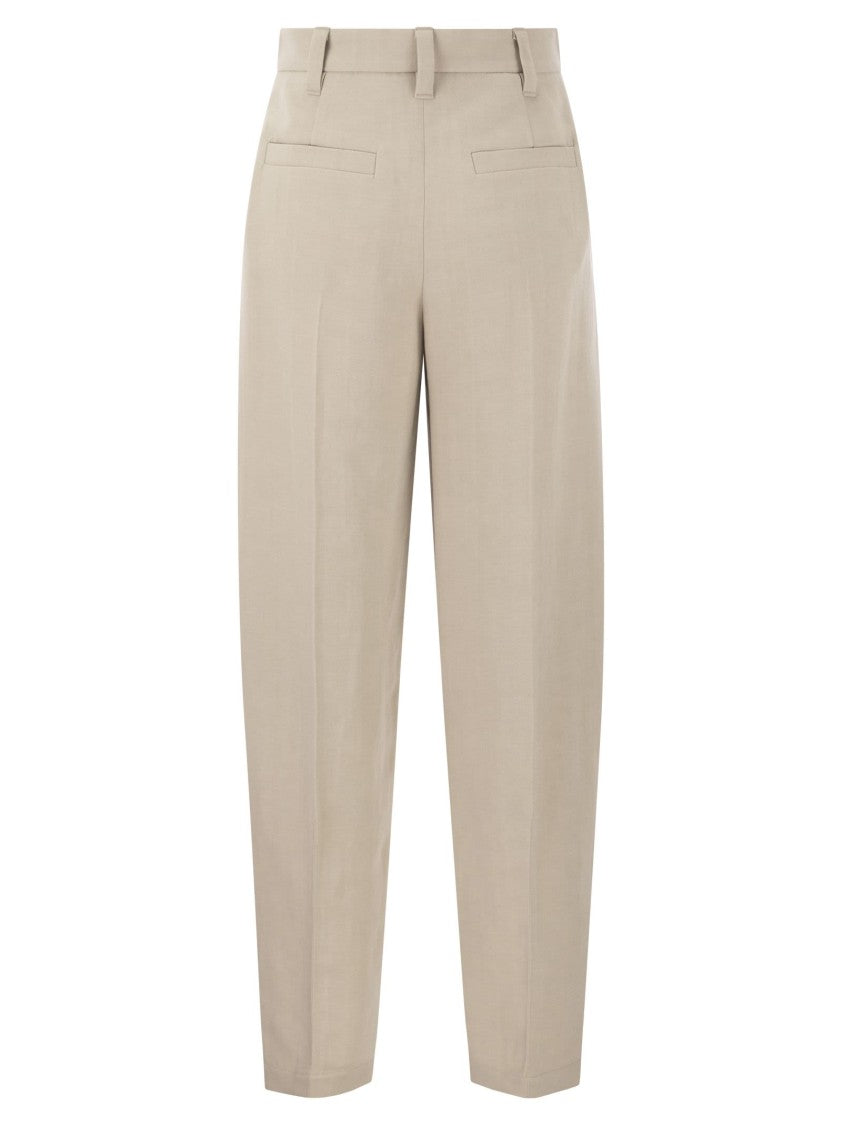 Brunello Cucinelli Curved Viscose And Linen Trousers
