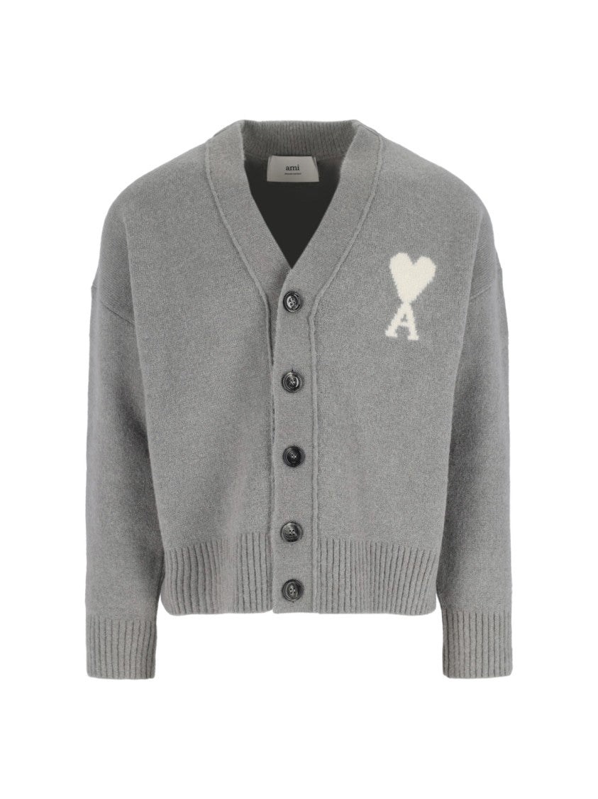 Ami Classic Soft Knit Cardigan With Round Neckline