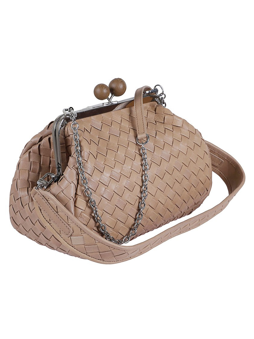 Max Mara Rounded Woven Wool Shoulder Bag With Metal Frame