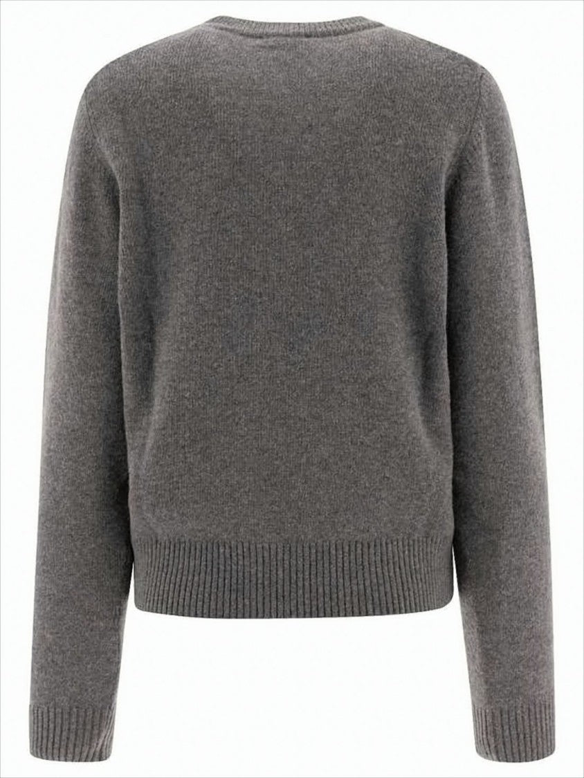 Ganni Medium-Grey Knit Sweater With Whimsical Bunny Graphic