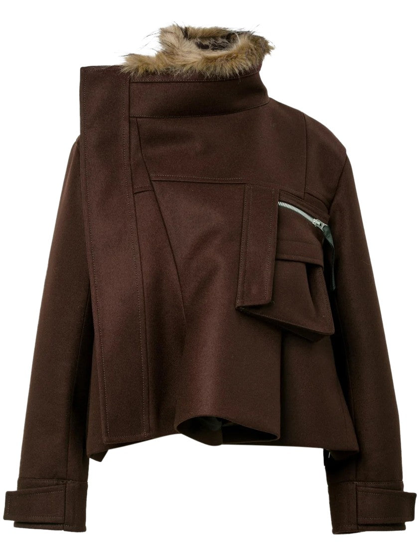 Sacai Wool Melton Blouson Jacket With Ribbed Details