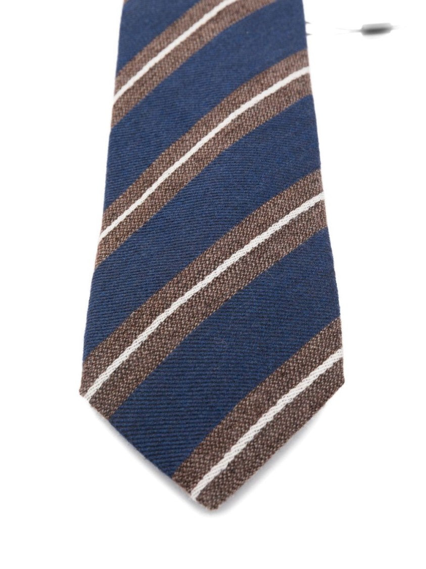 Corneliani Diagonal Striped Blue Wool And Silk Tie