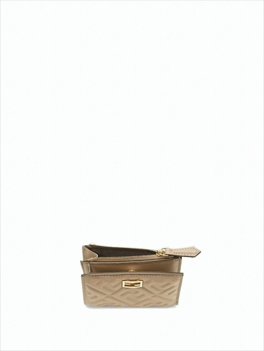 Fendi Compact Sheepskin Wallet With Geometric Embossing
