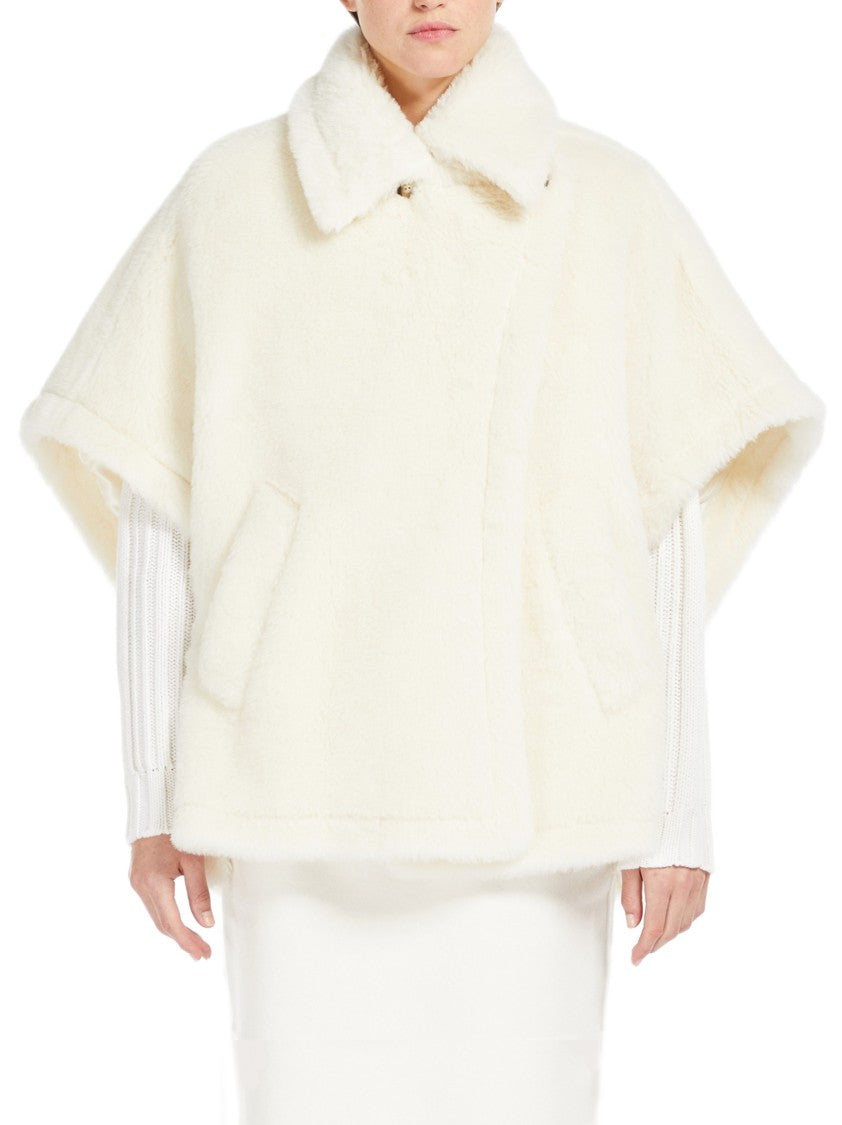 Max Mara White Teddy Alpaca And Wool Cape