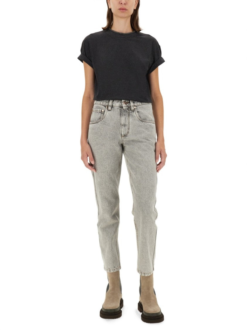 Brunello Cucinelli Classic Black Jersey T-Shirt With Subtle Keyhole Detail