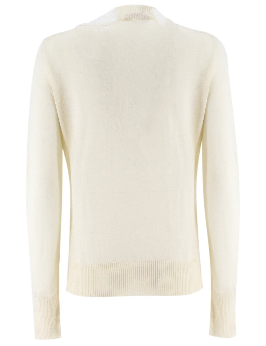 Ermanno Scervino Snow White Cardigan With Lace Applique