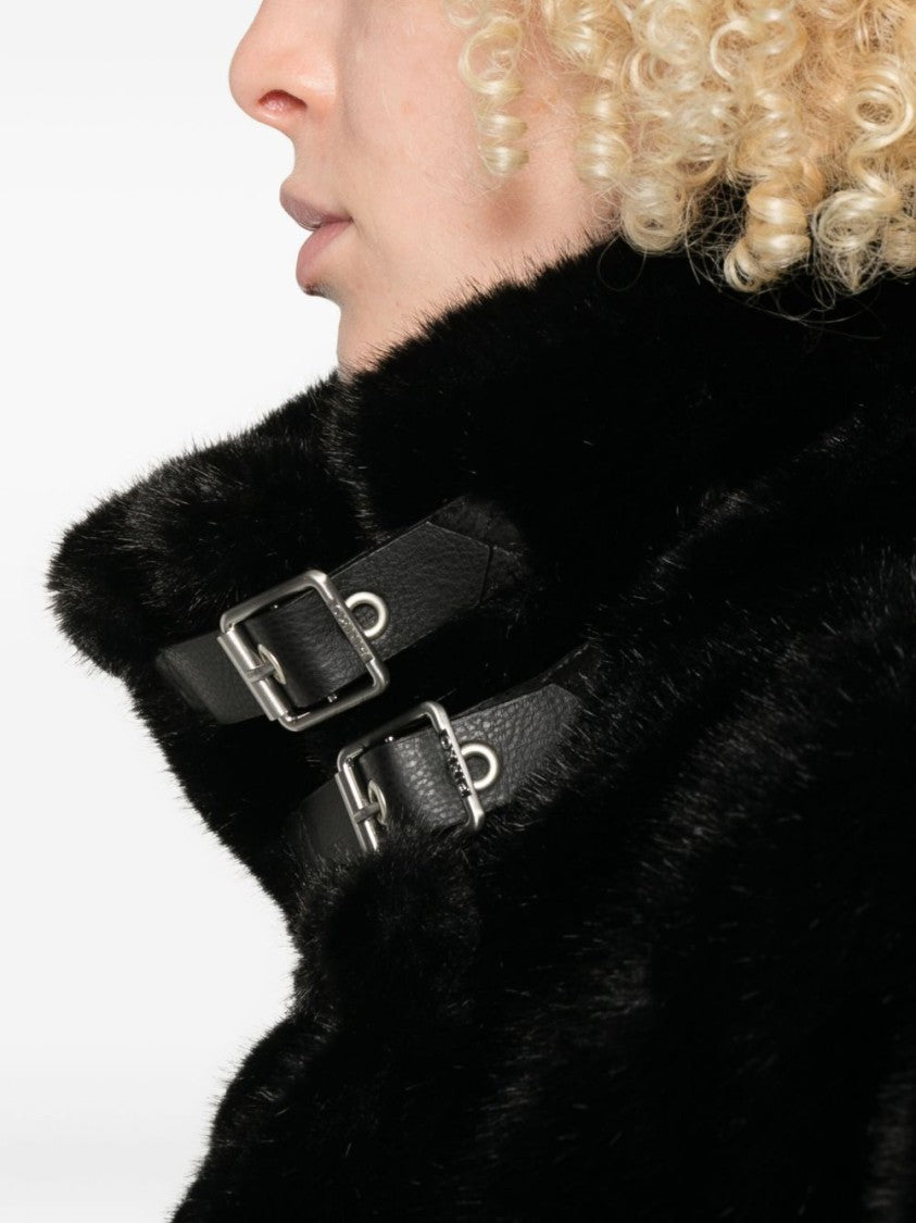 Pinko Cape-Like Black Faux Fur Coat
