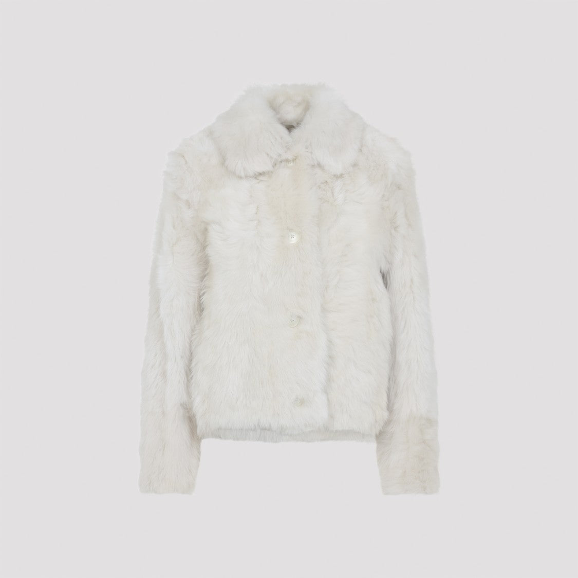 Yves Salomon Meringue White Lamb Fur Jacket With Pointed Collar