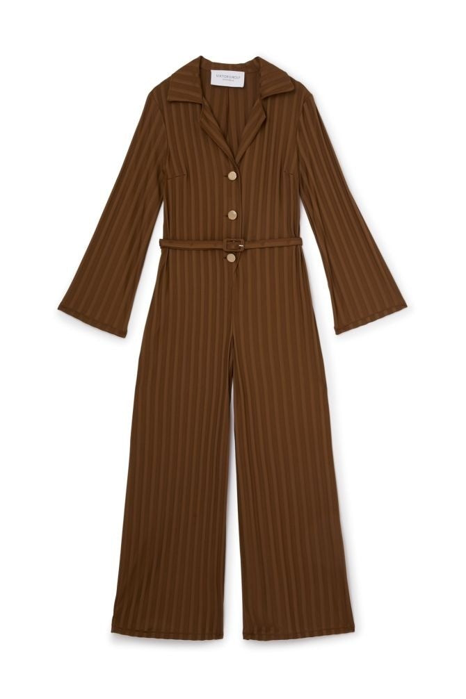 Viktor & Rolf Ribbed Jumpsuit With Notched Collar And Belted Waist