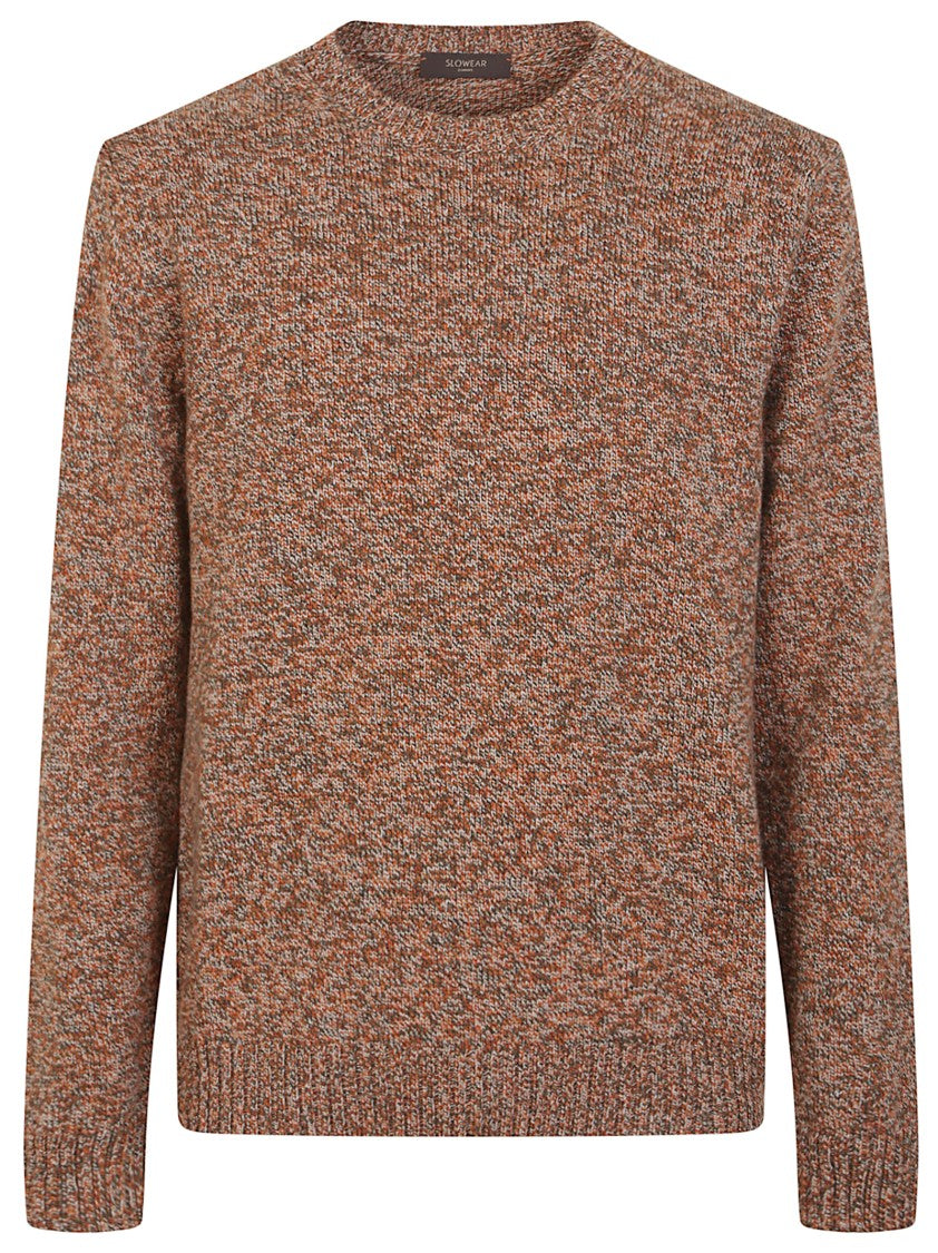 Zanone Olive-Orange Melange Wool Sweater With Ribbed Hem And Cuffs