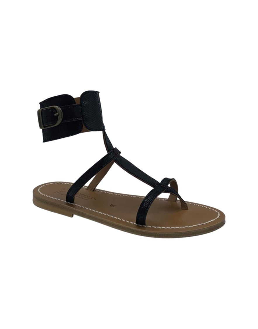 K Jacques St Tropez Black Sandals With Elegant Ankle Strap