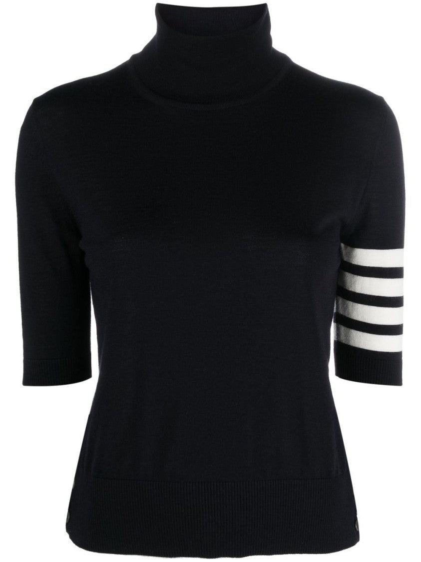 Thom Browne Fine Merino Wool Short-Sleeve Turtleneck Sweater