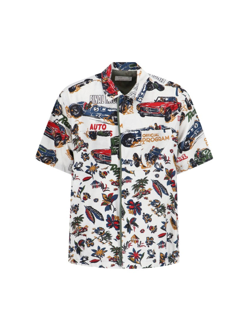 Sacai Short-Sleeved Shirt With Classic Collar And Tropical Motif