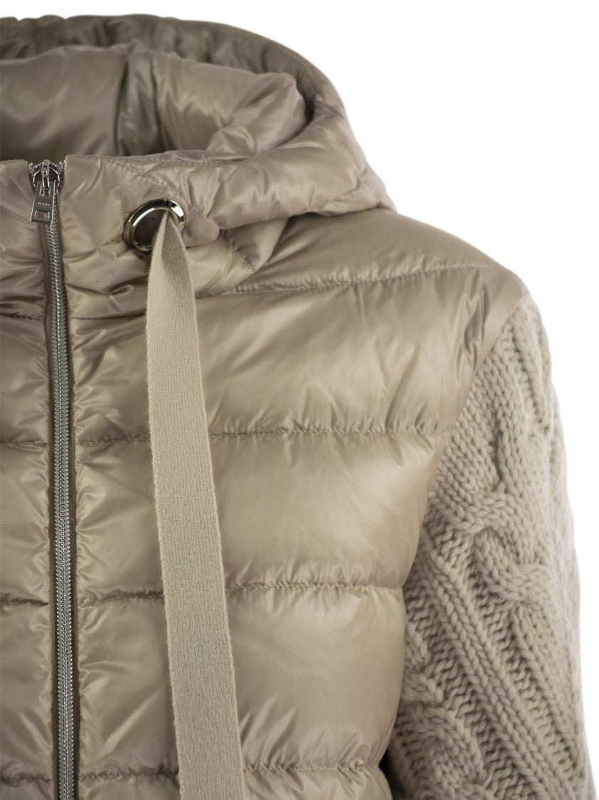 Herno Long Down Jacket With Wool Sleeves