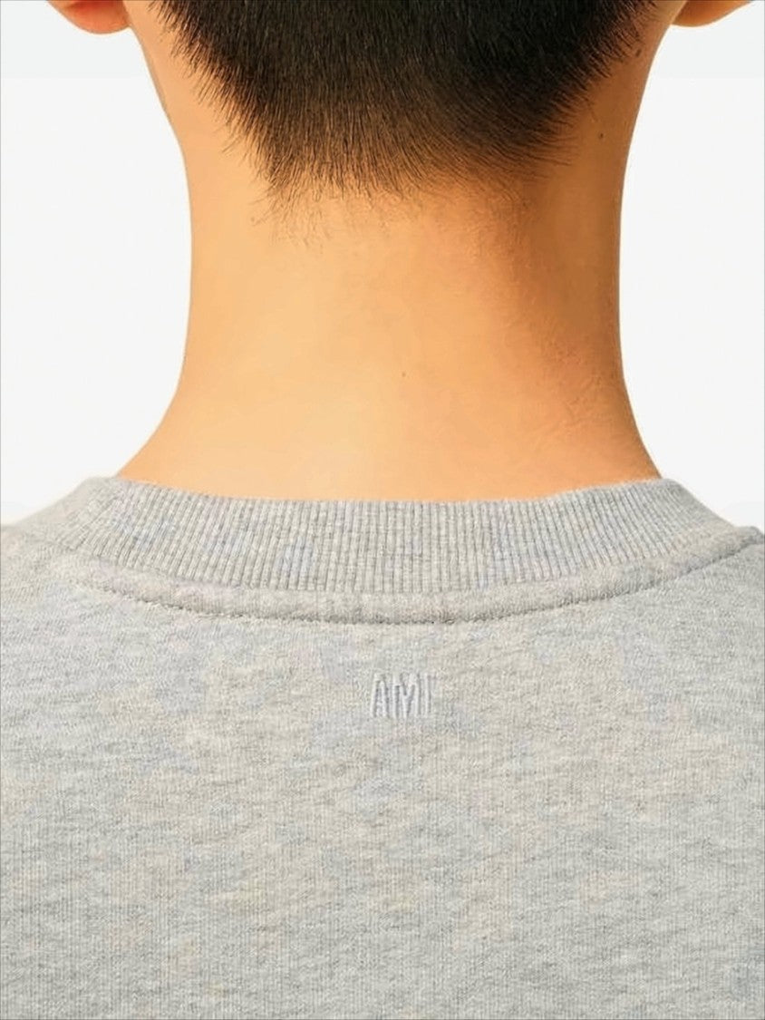 Ami Relaxed Fit Long-Sleeve Cotton Tee With Embroidered Heart