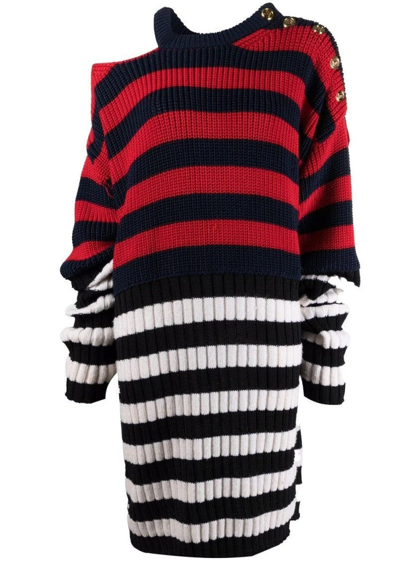 Balmain Mini Dress Featuring Striped Pattern And Gold-Tone Buttons