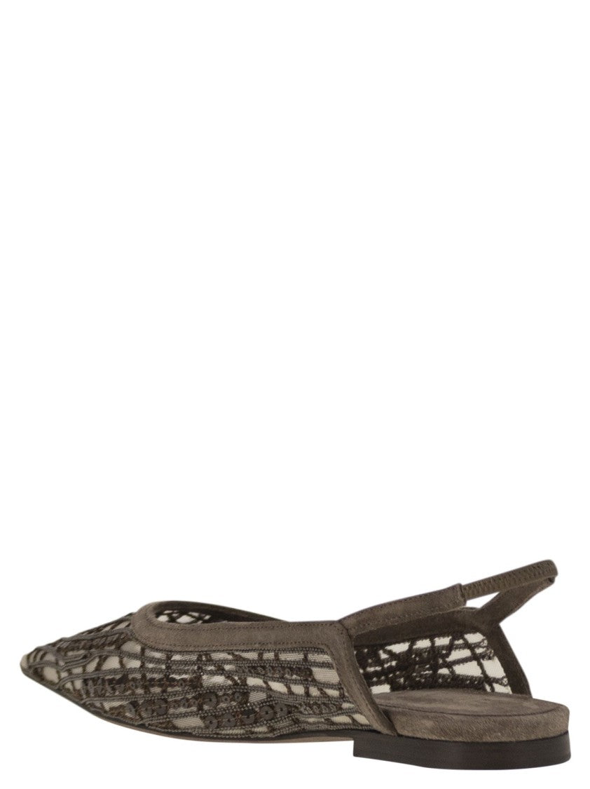 Brunello Cucinelli Sandal With Sparkling Abstract Embroidery In Suede
