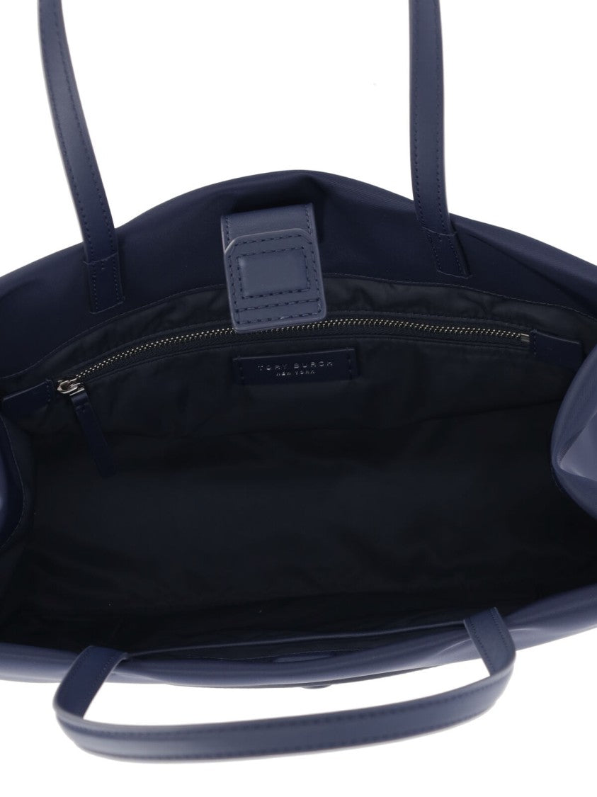 Tory Burch Navy Recycled Nylon Tote With Leather Accents