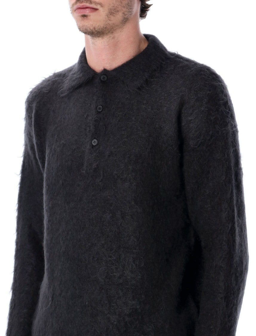Auralee Mohair Polo With Structured Collar And Button Placket