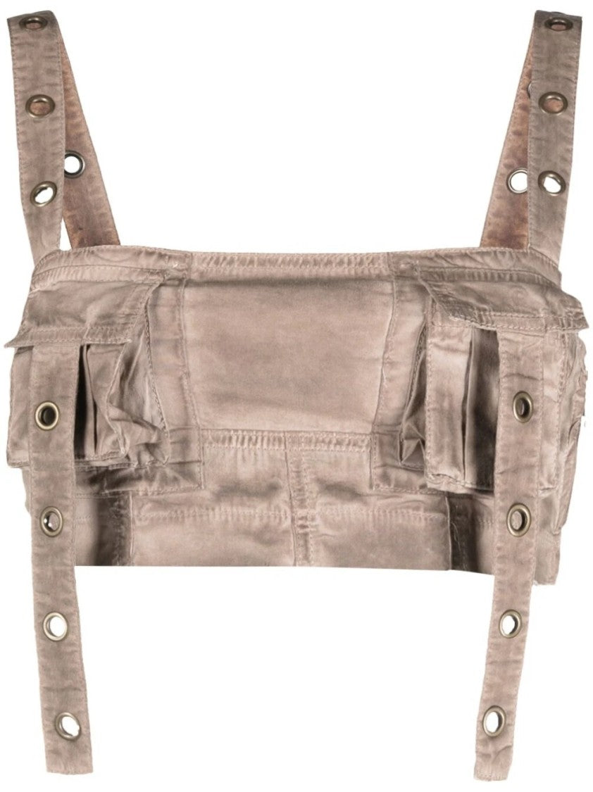 Blumarine Coffee Colored Top With Pockets And Adjustable Straps For Versatile Styling